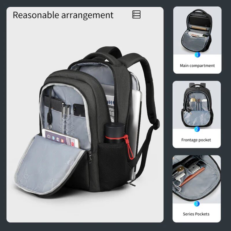 Rucsac laptop 15.6" smart casual, impermeabil, cu port USB, Tigernu, 30x16x45 cm, Negru