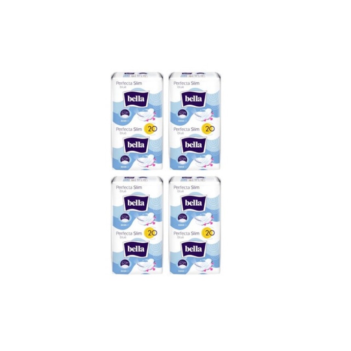 Set 4 x bella absorbante 20buc perfecta ultra blue absorbtie eficienta, confort, protectie pe termen lung, fixare sigura, neutralizeaza mirosurile, anti-iritatii, previne scurgerile