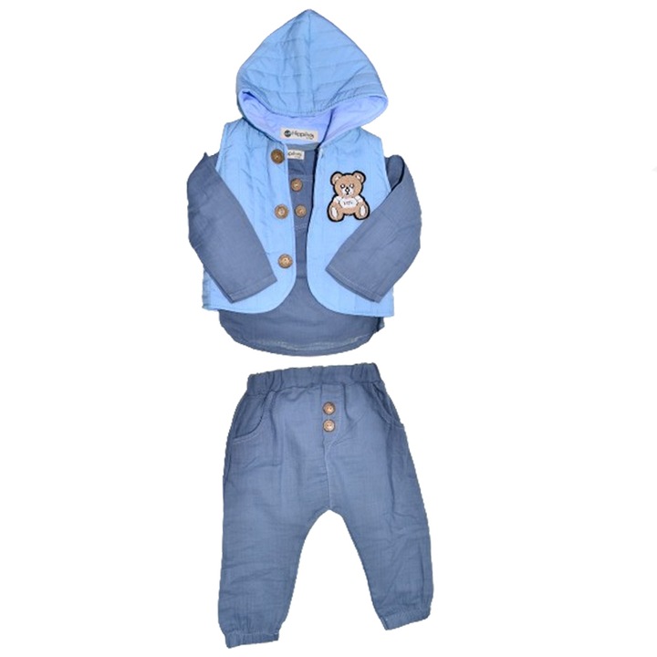 Compleu 3 piese pantaloni, vesta si bluza pentru baieti Mini Junior COMP-MJ28, Albastru 110654