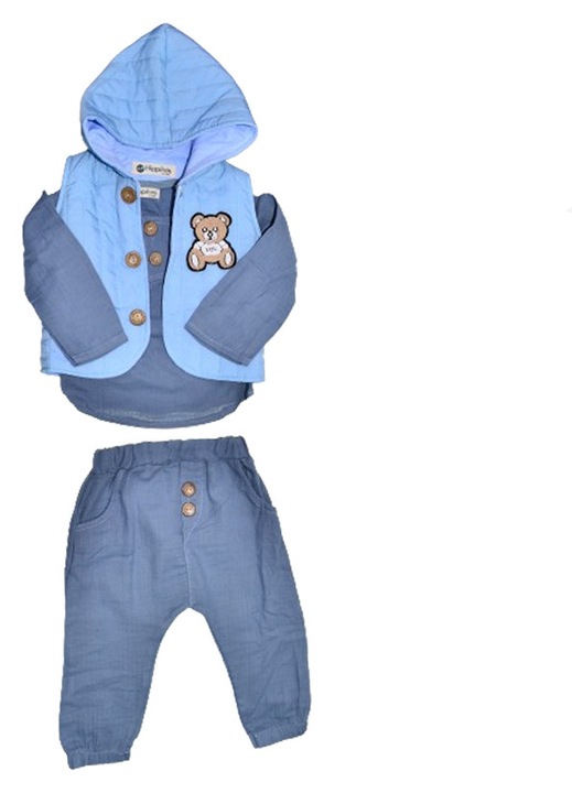 Compleu 3 piese pantaloni, vesta si bluza pentru baieti Mini Junior COMP-MJ28, Albastru 110654