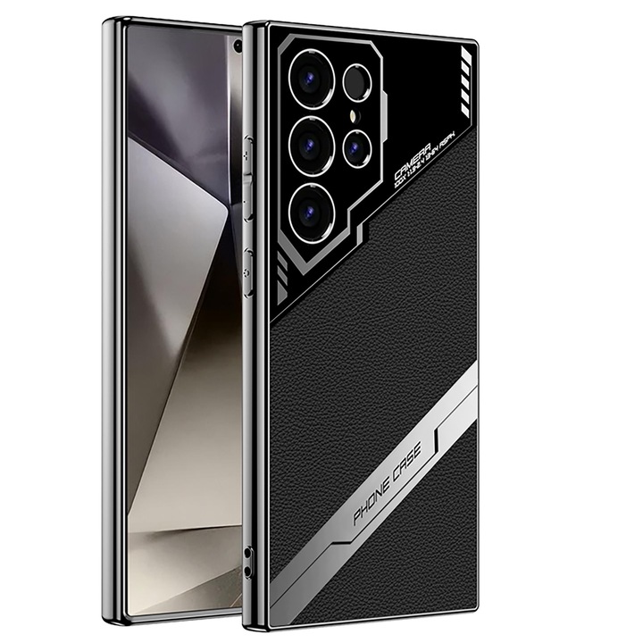 Tok Samsung Galaxy S24 Ultra készülékhez, Z Agora ökológiai bőr, fekete