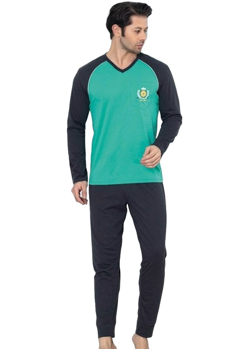 Uramag férfi pizsama, 100% pamut, 2 db, Kékeszöld