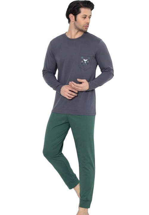 Uramag férfi pizsama, 100% pamut, 2 db, Sötétszürke