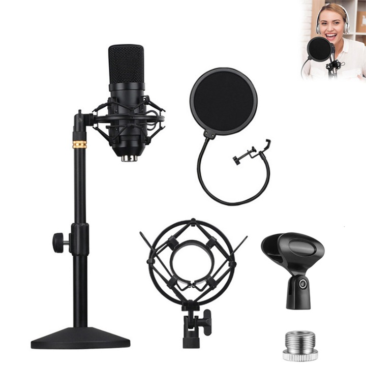 Suport pentru microfon de birou, Metal, anti alunecare, potrivire larga, Mancety