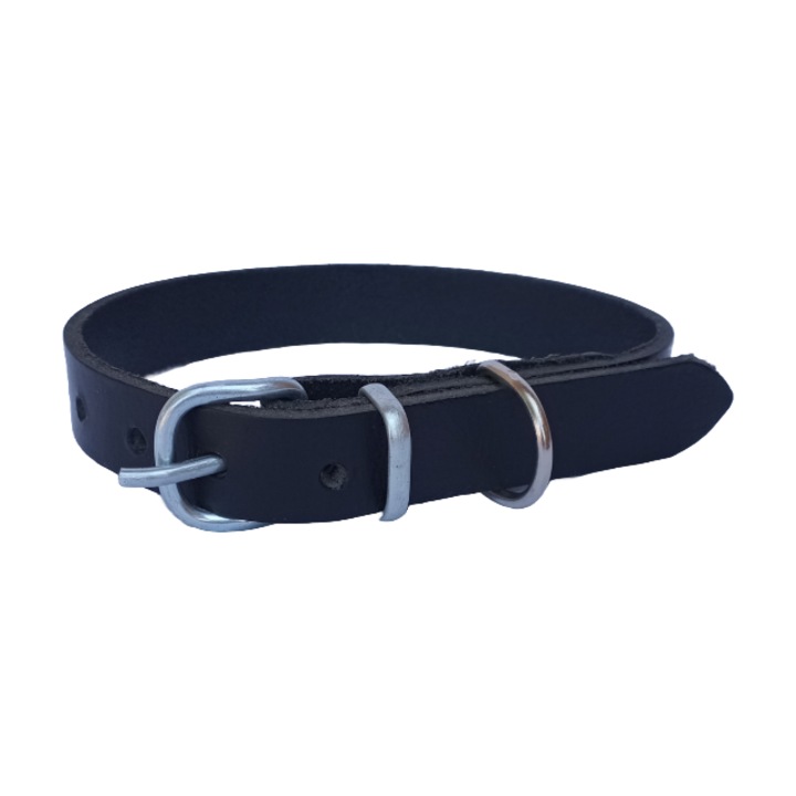 Zgarda pentru caini, piele naturala neagra 50 x 2 cm, ajustabila 30-39 cm