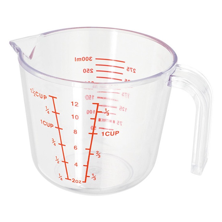 Cana gradata Judge Kitchen, plastic, 300 ml, transparent/rosu