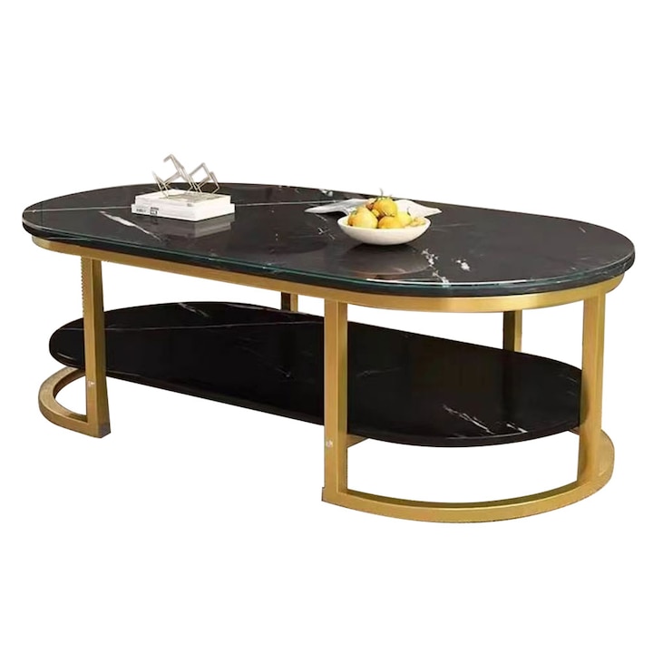 Холна маса с два рафта, цвят черно/златисто