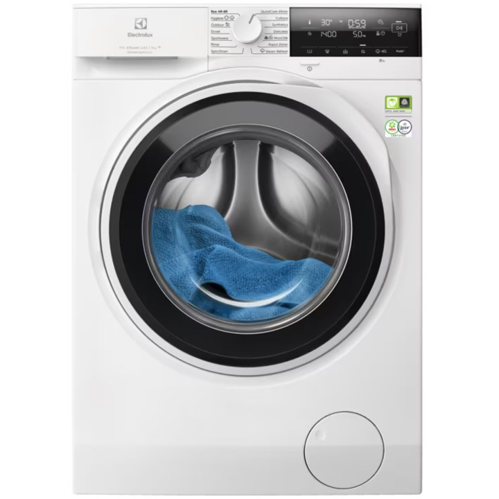 Пералня Electrolux Ecoline EW7F3494EQ, 9 кг, 1400 об/мин, Клас A, WiFi, Инверторен мотор, Универсален дозатор за препарати, Освежаване с пара/Програма EasyIron, Бял