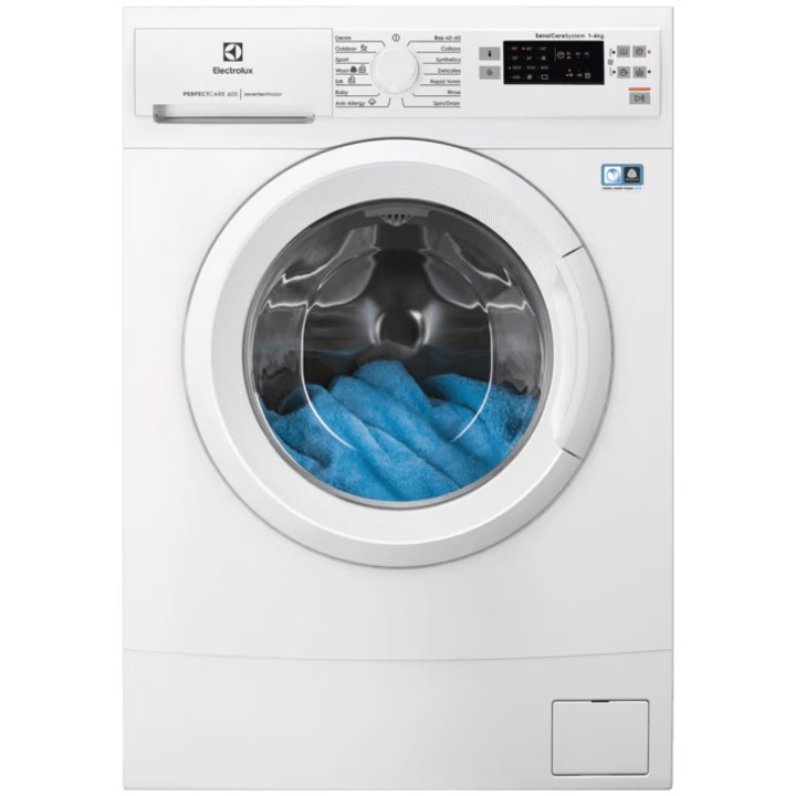 Пералня Slim Electrolux EW6SM526WE, 6 кг, 1200 об/мин, Клас B, Инверторен мотор с постоянен магнит, Fast 14 min, Бял
