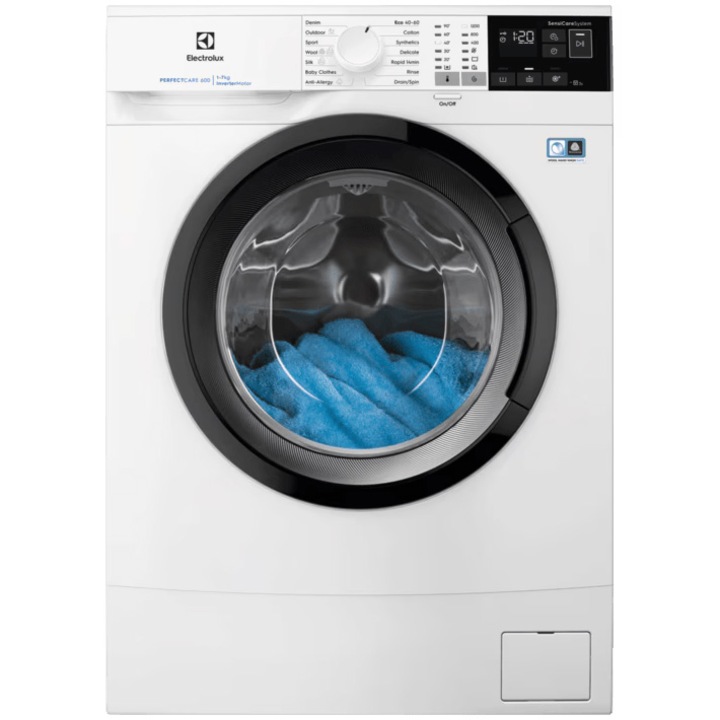 Пералня Slim Electrolux EW6SM427BE, 7 кг, 1200 об/мин, Клас B, TimeManager, Inverter Motor, SensiCare System, Antiallergic with steam, Fast 14 min, Бял
