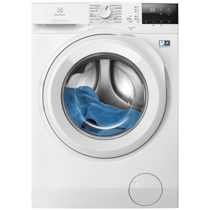 Пералня със сушилня Electrolux Ecoline EW7W2481E, 8 кг пране, 5 кг сушене, 1400 об/мин, LCD, Клас А, Инверторен мотор, SteamCare+Sensicare, TimeManager, Бял