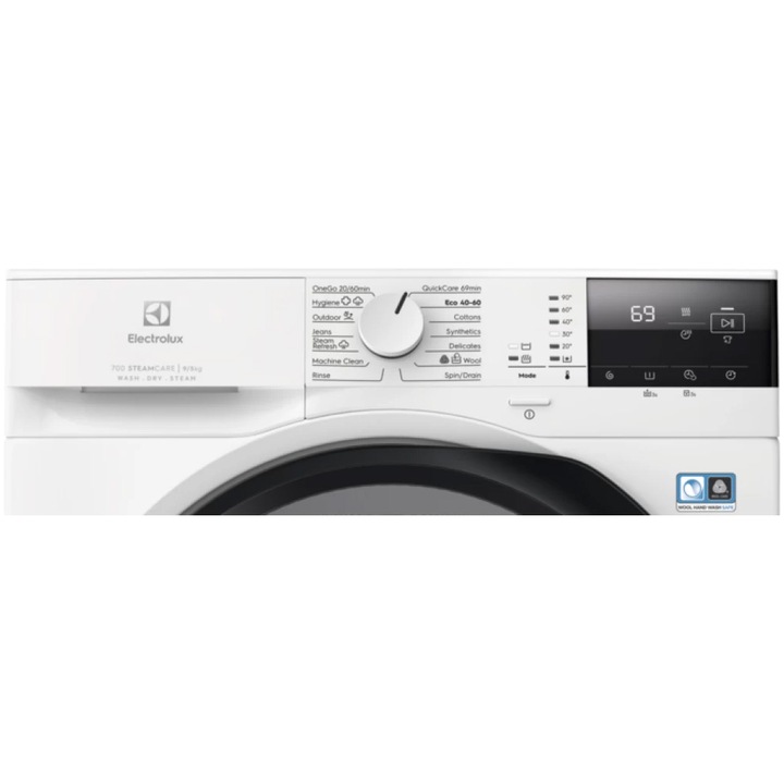 Masina de spalat rufe cu uscator Electrolux Ecoline EW7W2492E, 9 kg spalare, 5 kg uscare, 1400 RPM, Clase A, Motor Inverter, SteamCare+Sensicare, TimeManager, Alb