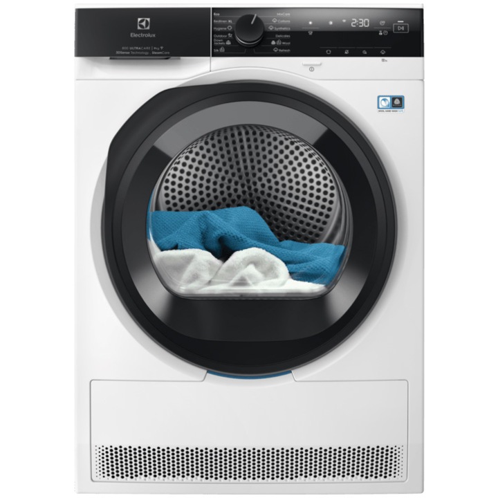 Сушилня Electrolux EW8D495MC, Термопомпа, 8 кг, Клас A+++, Система за сушене SteamCare+Sensicare+3DSense, Инверторен мотор, Осветление на барабана, Реверсивна врата, Бял
