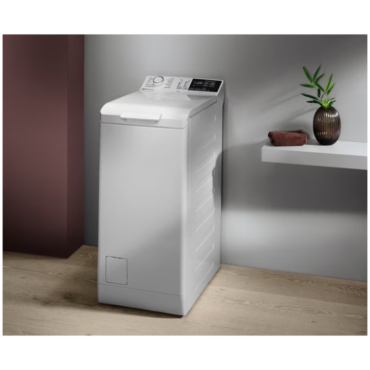 Masina de spalat rufe cu incarcare verticala Electrolux EW6T4262E, 6 kg, 1200 RPM, Clasa A, Sistem SensiCare, SoftOpening, TimeManager, Antialergic cu abur, Rapid 14 min, Motor Inverter, AquaControl, Alb