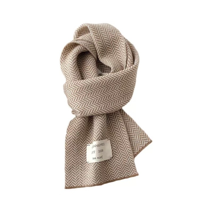 Esarfa tricotata, unicolora, 160x20cm, kaki