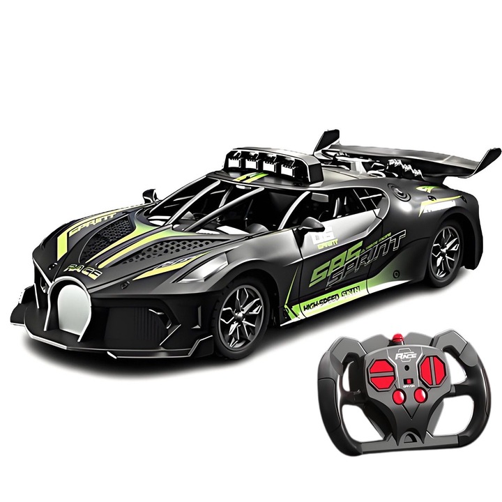 Masinuta telecomandata drift, scara 1:18, negru, 25x10.5x6.5cm, set 2 baterii