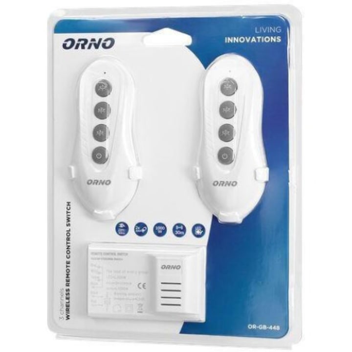 Senzor lumina wireless, Orno, OR-GB-448 cu 2 telecomenzi, alb