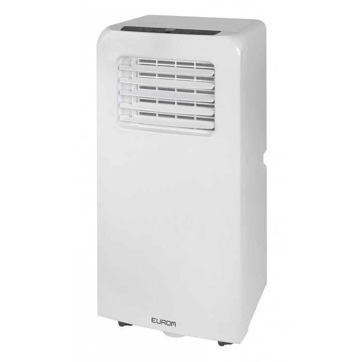 Aparat de aer conditionat portabil Eurom, PAC 7.2, clasa A, consum redus, 7000 BTU, debit de aer 320 m³/h, 2 trepte putere, timer 24 h, functie dezumidificare 0.8l/h, protectie impotriva supraincalzirii, telecomanda si kit de instalare incluse, alb