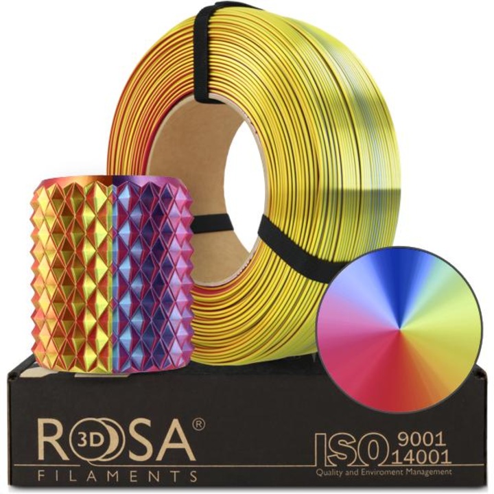 3D Filament, Rosa3D, Refill PLA Magic Silk Carnival, 1.75 mm, Magic Silk, Csillogó, Trikolor, Könnyen Nyomtatható, Kezdőknek És Szakembereknek, Magas Minőségű Termék, Tökéletes 3D Nyomtatáshoz, Dekoratív Tárgy, 1 kg, Többszínű