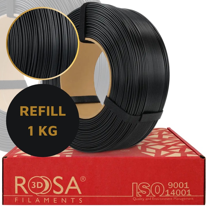 Filament 3D, Rosa3D, Refill Asa, 1.75 mm, Pentru Utilizari Exterioare, Foarte Eficient, Mai Usor De Imprimat Decat Abs, Rezistent La UV, Umiditate Si Caldura, Rezistent La Temperatura, Pentru Imprimare 3D, Obiect Decorativ, 1 kg, Negru