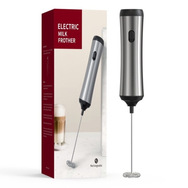 Dispozitiv electric spumare, reincarcabil, argintiu, otel inoxidabil, USB-C