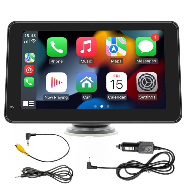 Navigatie Auto HASEPE cu Display 7 inch, CarPlay Wireless, Android Auto Wireless, Bluetooth, MirrorLink, Tableta Masina Touchscreen, Compatibil Universal, Negru