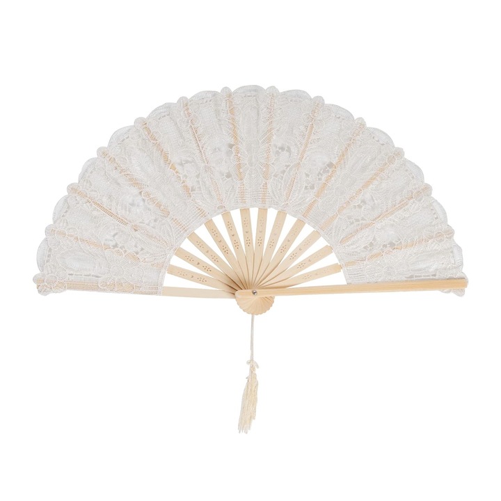 Evantai Dantela Pliabil, Vintage, 27 cm, Potrivit pentru Sedinta Foto / Nunta, LEIISVK, Crem