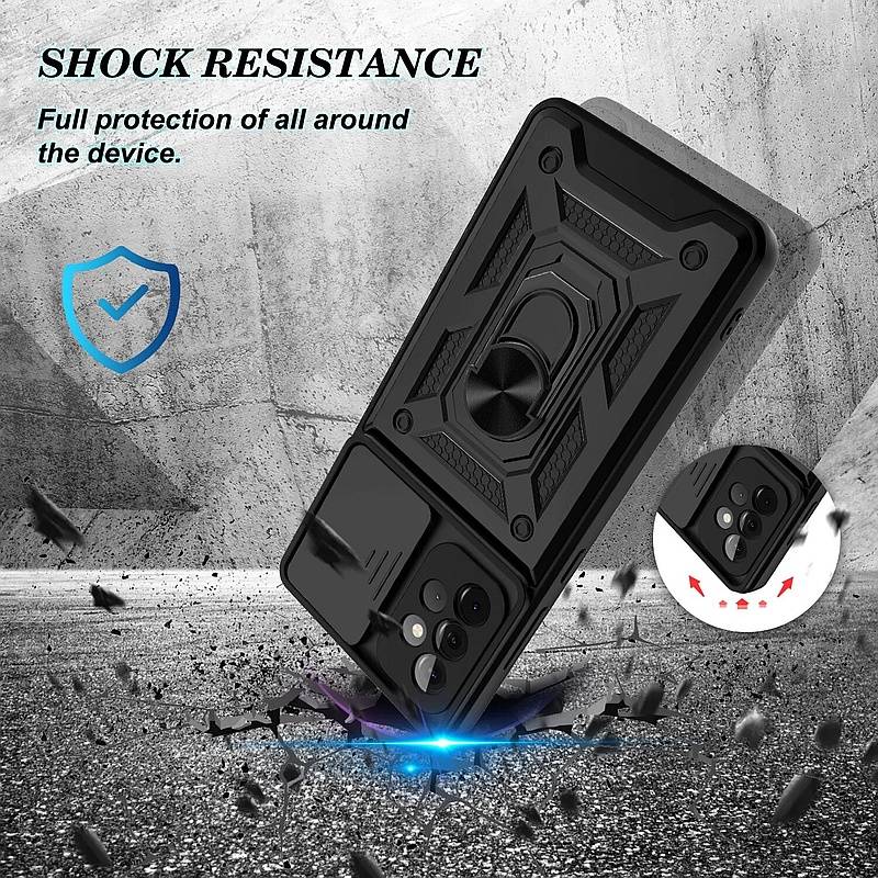 Husa telefon pentru Samsung galaxy S 24 Ultra, TPU, PC, protectie camere, negru, inel rotatie 360 grade
