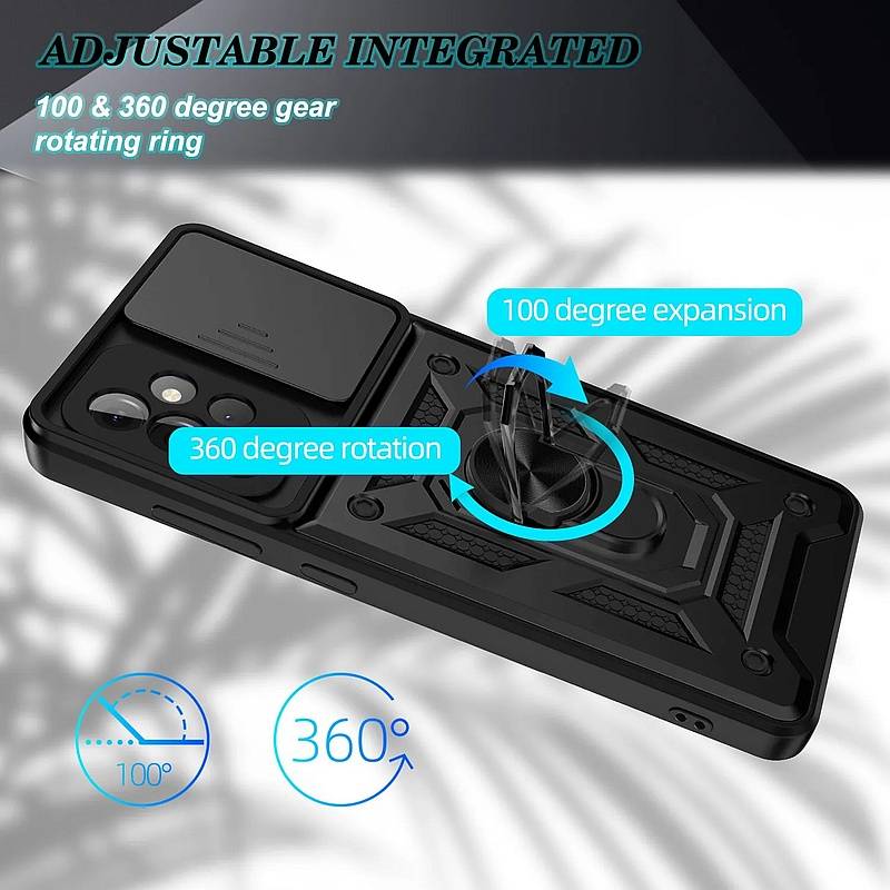 Husa telefon pentru Samsung galaxy S 24 Ultra, TPU, PC, protectie camere, negru, inel rotatie 360 grade