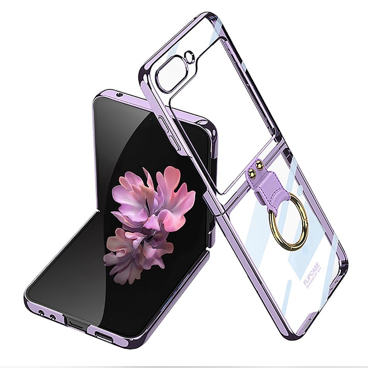 Кейс за Samsung Galaxy Z Flip6, Луксозен с пръстен Agora, Лилав
