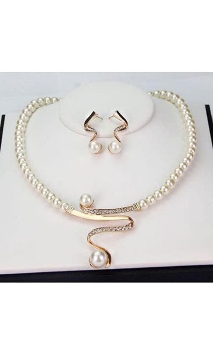 Set bijuterii pentru mireasa, colier si cercei, aliaj, inchizatoare tip lobster, auriu