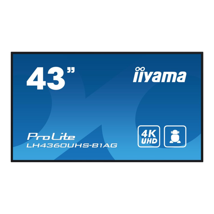 Телевизор Iiyama PROLITE, Стоящ, Цифров, 108 cм 42.5", LED Wi-Fi 500 cd/m², 4K Ultra HD, Черен, Вграден процесор Android 11 24/7 LH4360UHS-B1AG
