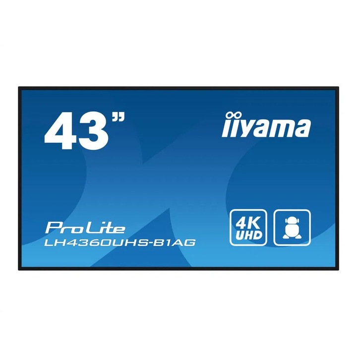 Iiyama PROLITE Álló digitális tábla 108 cm (42.5") LED Wi-Fi 500 cd/m² 4K Ultra HD Fekete Beépített processzor Android 11 24/7 (LH4360UHS-B1AG)