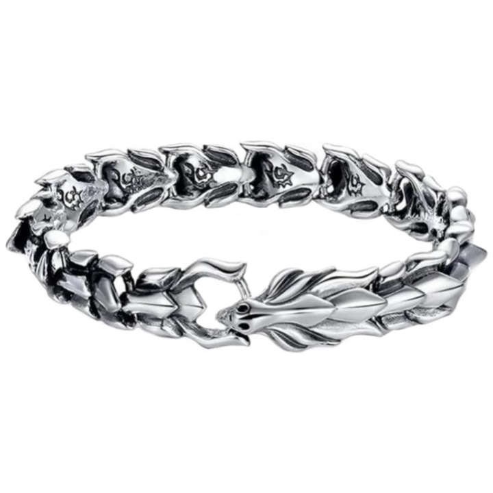 Bratara barbateasca, design dragon vintage, otel titan, antialergic, rezistent la zgarieturi, impermeabil