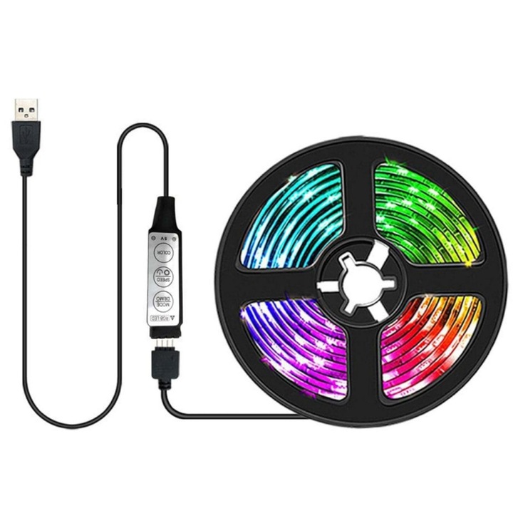 Амбиентно осветление LED лента, 20 цветови режима, USB, многоцветна, 0.5м