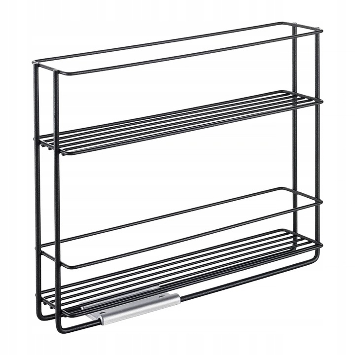 Suport pentru condimente, Metal organizator de dulapuri, 2 niveluri, Negru, 28x22x6 cm Metaltex