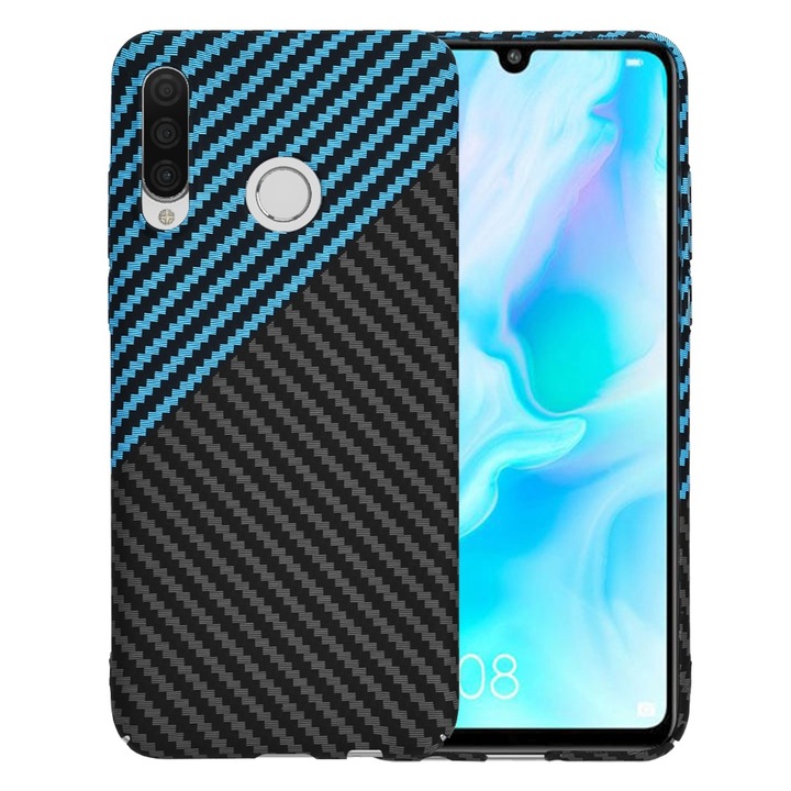 Huawei P30 Lite / P30 Lite New Edition kompatibilis tok - Techsuit Carbonite FiberShell - Blue Pulse