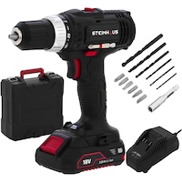 Masina de gaurit si insurubat (bormasina) cu acumulator 18V 2.0Ah Li-Ion Steinhaus, PRO-CD18N, 38Nm, 25 trepte torsiune, 2 trepte turatie 400/1400 RPM, mandrina rapida 13mm, 14 accesorii, cutie plastic