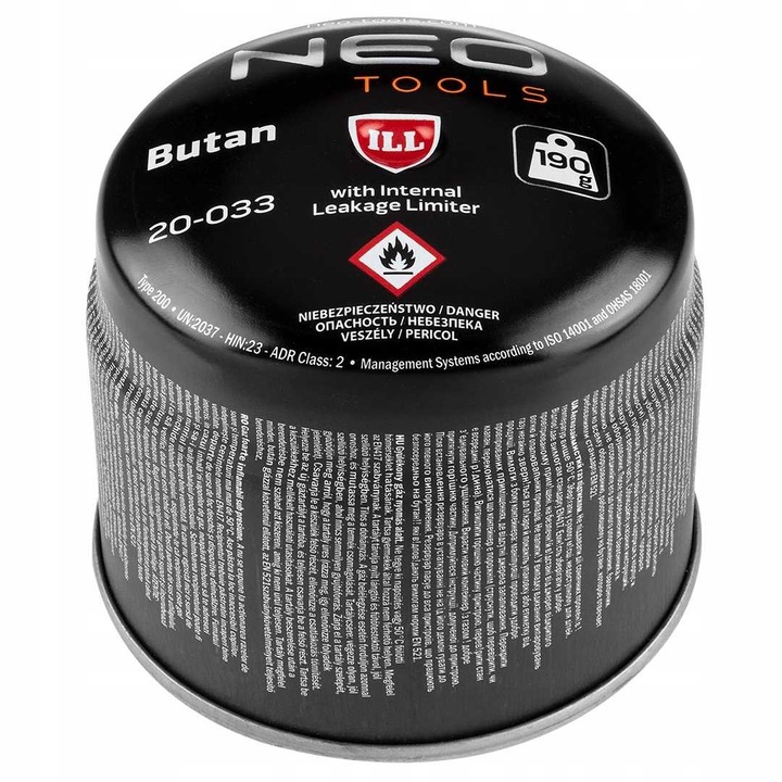 Bután gázpatron 190g, Topex, zárrendszer, 9x8,9x9cm