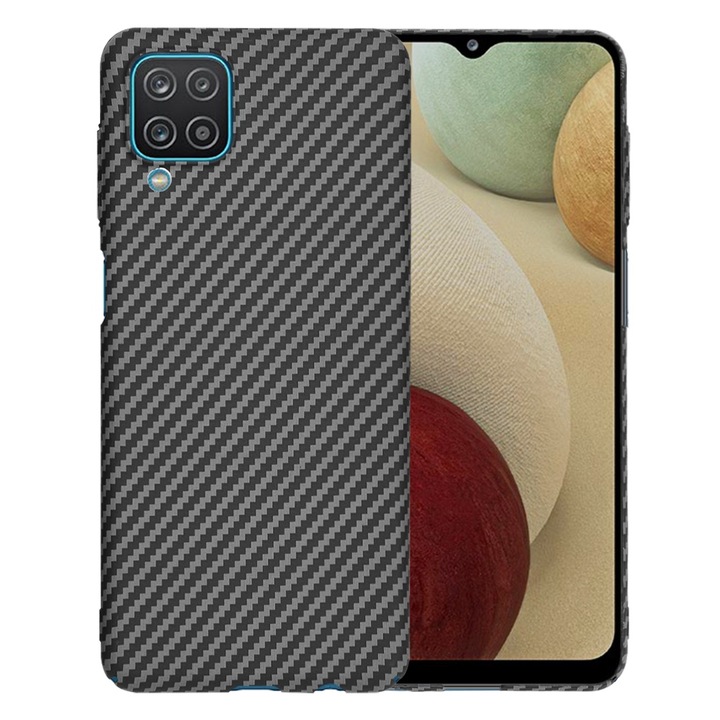 Samsung Galaxy A12 / A12 Nacho / M12 / F12 tok - Techsuit Carbonite FiberShell - fekete
