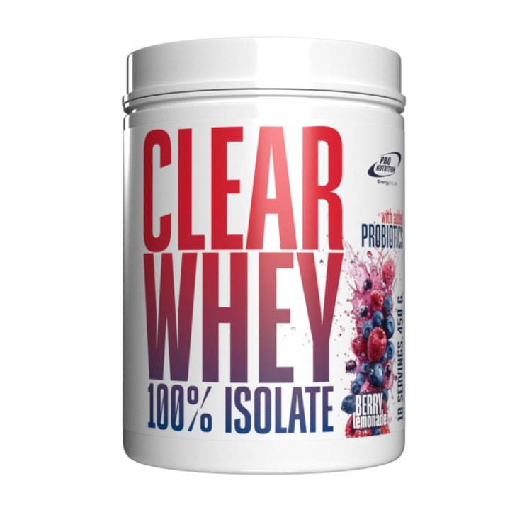 Pudra proteica din zer cu adaos de probiotice Clear Whey, Pro Nutrition, 450g, Berry Lemonade