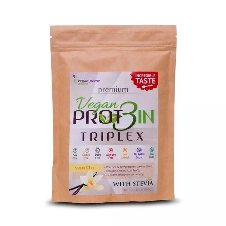 Pudra vegana proteine vegetale Protein Triplex cu stevie si vanilie Netamin 550 gr