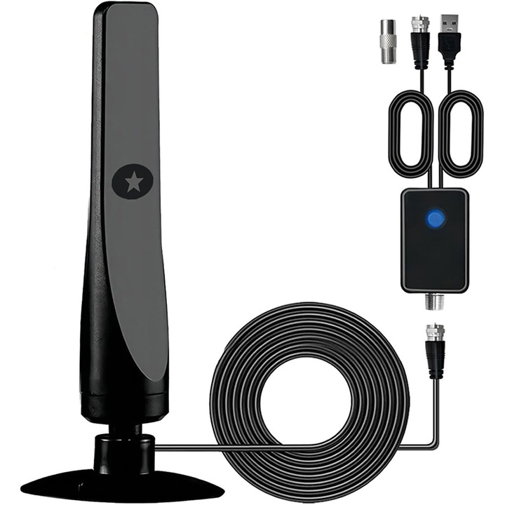 Antena Tv digitala mobila Rqiurpn 2024, portabila cu amplificator, receptie HD 4K, negru, 14.5cm