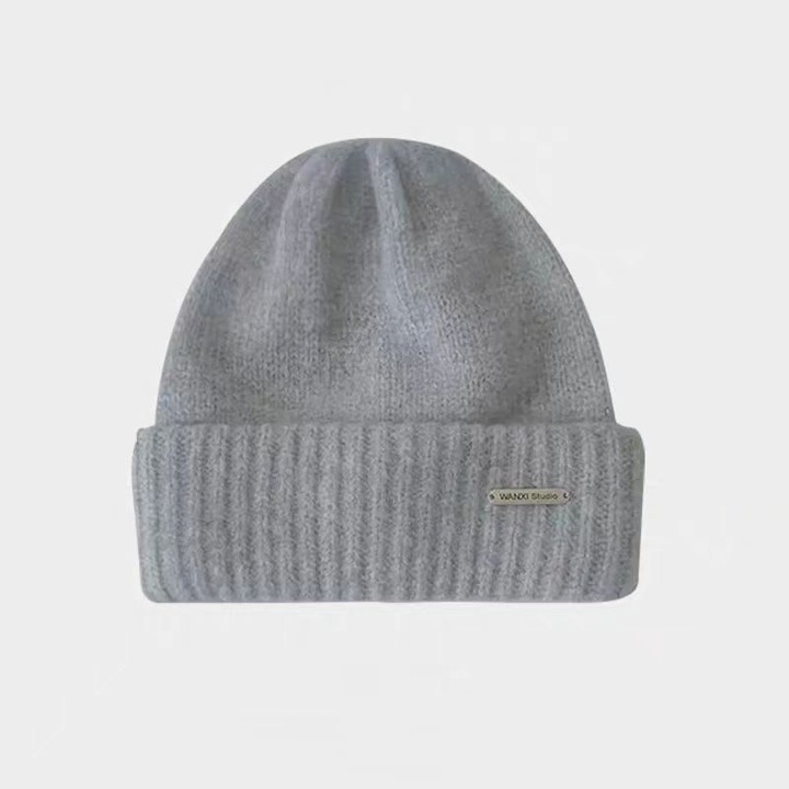 Caciula tricotata, unisex, gri deschis, 54+6cm