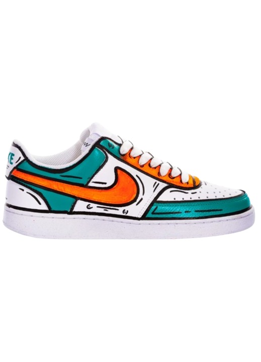 Pantofi barbati Nike Comics Ottanio, piele ecologica, alb, fluo portocaliu si verde, marime 44 EU