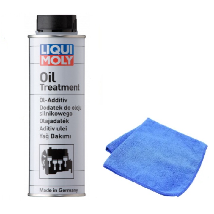 LIQUI MOLY adalékanyag készlet az olajminőség javításához plusz szuper nedvszívó mikroszálas kendő