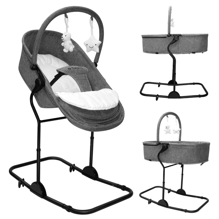 Leagan multifunctional pentru copii, Tulano Moon 35, cu inclinare reglabila, centura in 3 puncte, pana la 9 kg, Gri