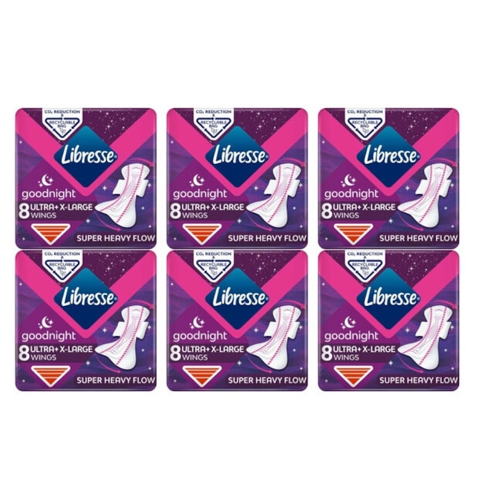 Комплект от 6 х абсорбиращи подложки 8 бр. ултра тънки нощни екстра крила ефективна абсорбция, комфорт, дълготрайна защита, сигурна фиксация, неутрализира миризмите, против дразнене, предотвратява изтичане