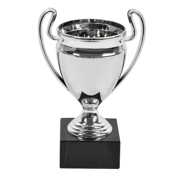 Cupa de culoare argintie cu manere si baza de marmura Shopiens®, 16 cm