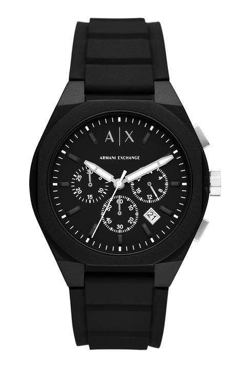 ARMANI EXCHANGE, Часовник с хронограф и силиконова каишка, Черен